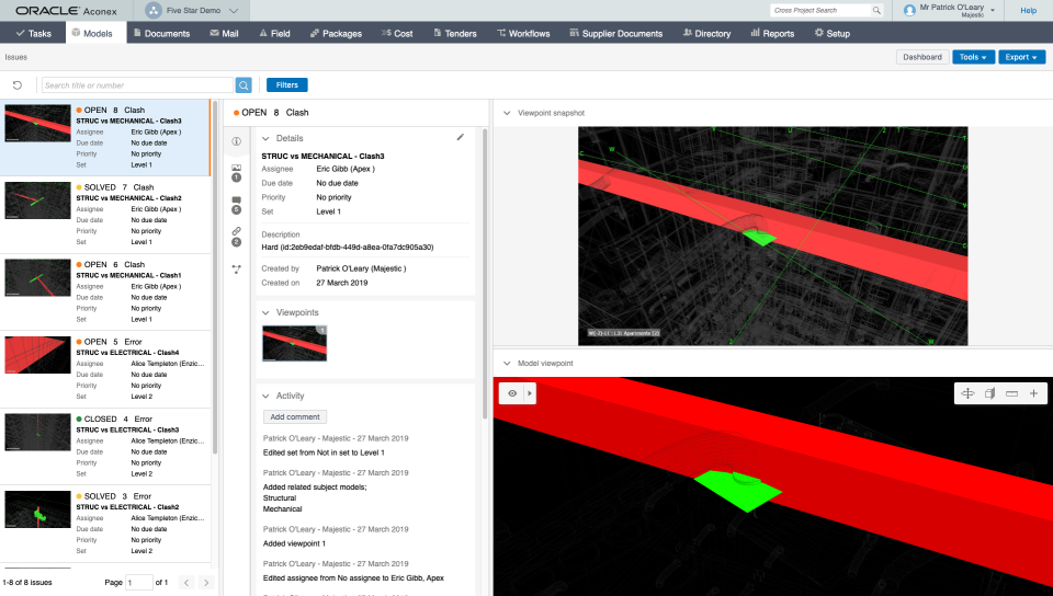 screenshot of Oracle Aconex